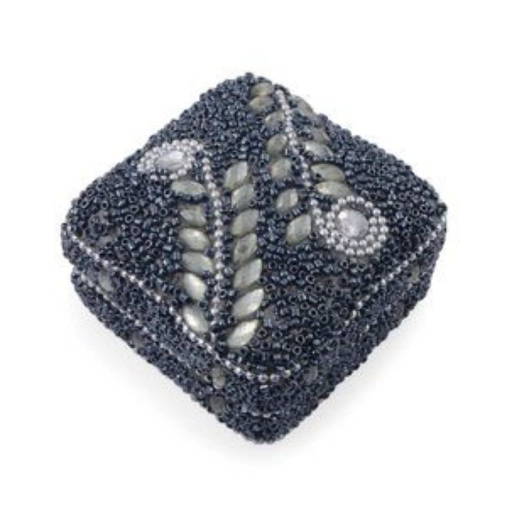 Handcrafted Set(3) Blue Beaded Mini Storage Boxes - Picture 2 of 7